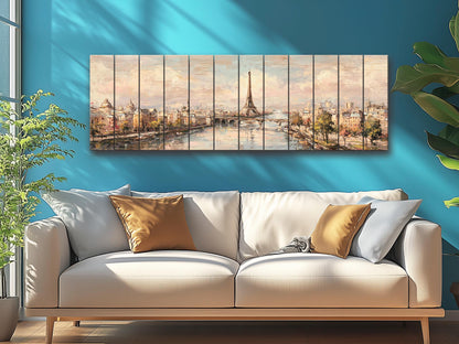 Paris Wall Art – Eiffel Tower Painting on Rustic Wood | Beige Pastel Oil Print