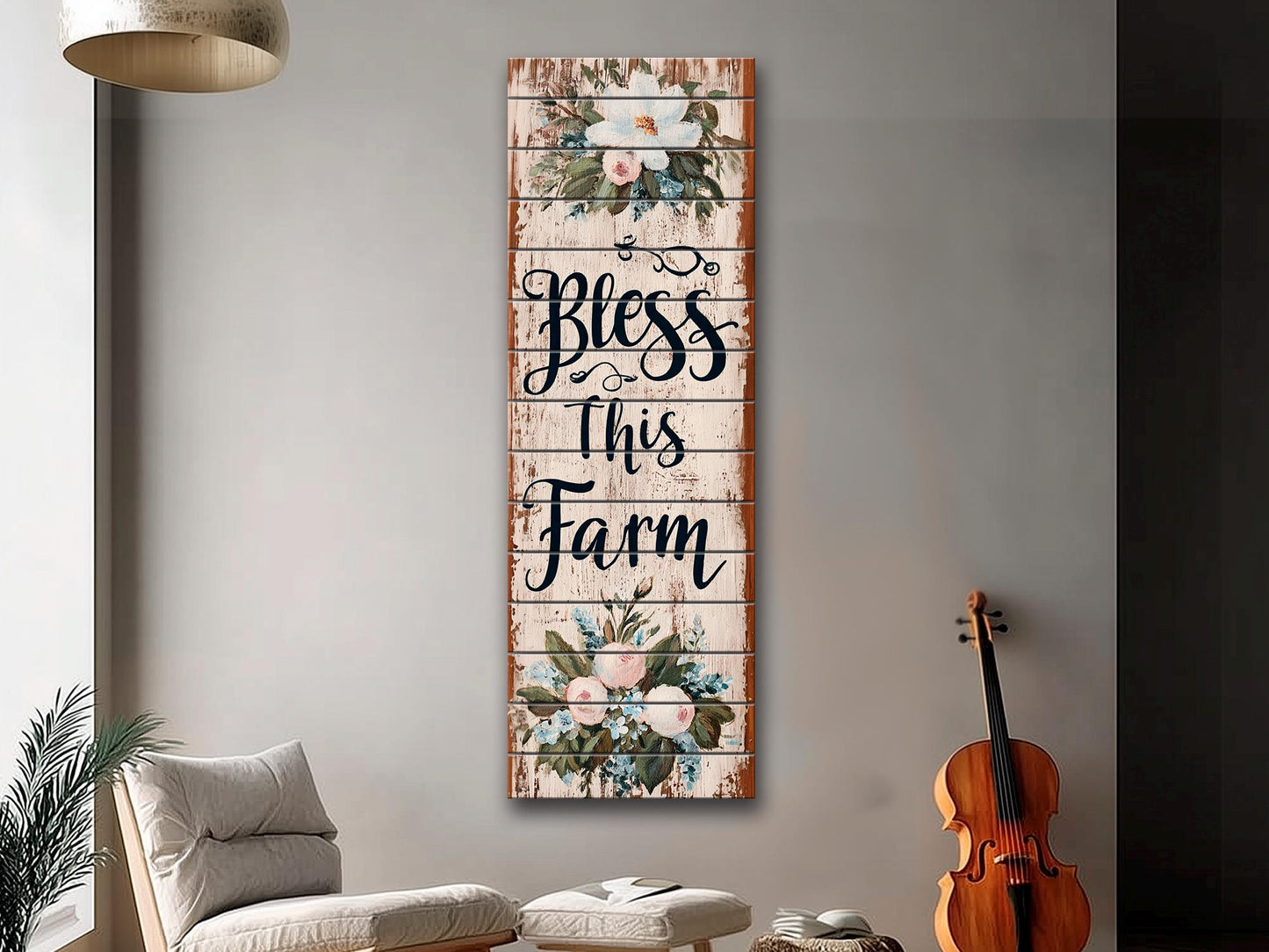 Rustic Wood Wall Art – Bless This Farm Sign | Farmhouse Wall Decor, Cozy Country Accent