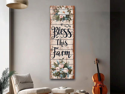 Rustic Wood Wall Art – Bless This Farm Sign | Farmhouse Wall Decor, Cozy Country Accent