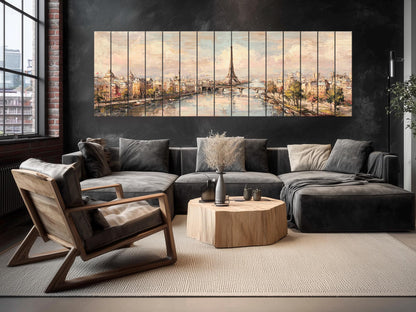Paris Wall Art – Eiffel Tower Painting on Rustic Wood | Beige Pastel Oil Print