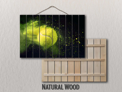 Tennis Wall Art – Abstract Tennis Painting on Natural Wood Plank Artwork