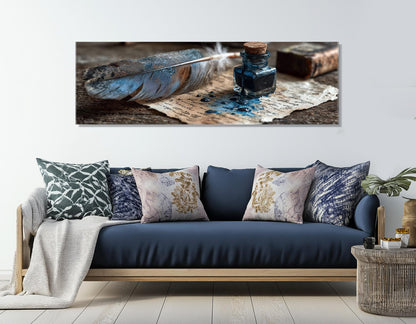 Scribe’s Quill and Inkpot Canvas Print, Writer Gift, Framed and Ready to Hang