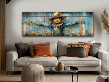 Rustic Scarecrow Art – Farmhouse Wall Decor | Natural Wood Print On Wood