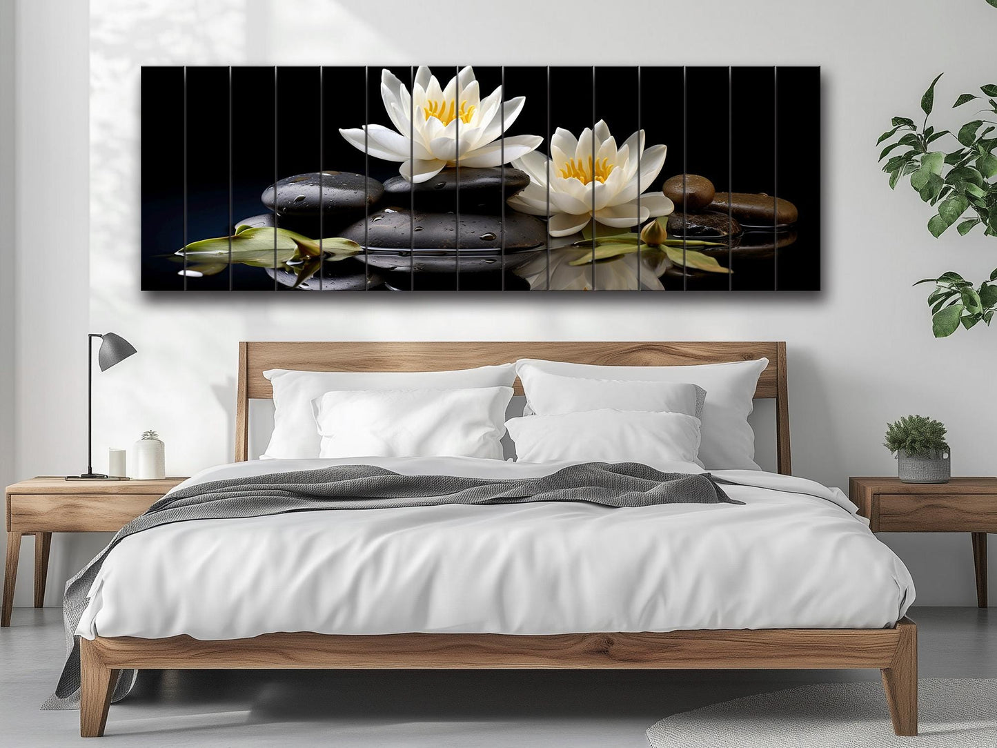 White Lily Wall Art – Natural Wood Print | Zen Spa Decor with Unique Wood Grain
