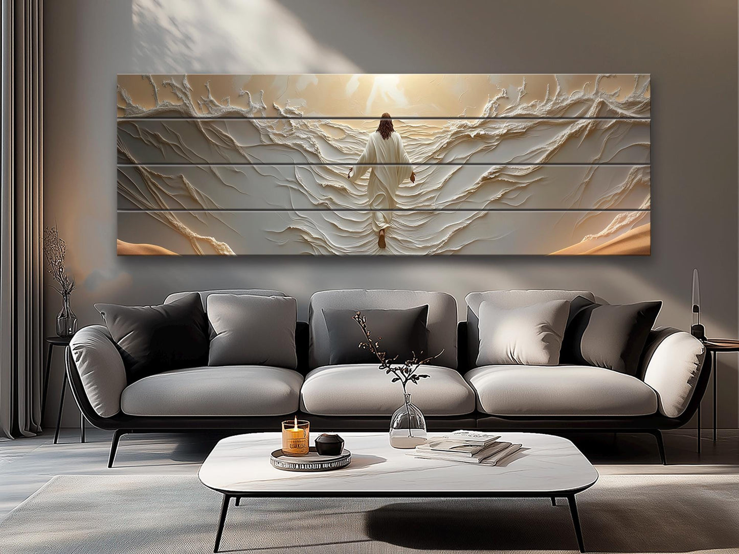 Religious Wood Wall Art - Jesus Walks on Water | Rustic Biblical Wall Decor Print on Wood