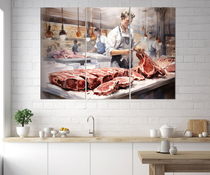 Butcher Shop Wall Decor - Framed Butcher Canvas Print | Kitchen Wall Art