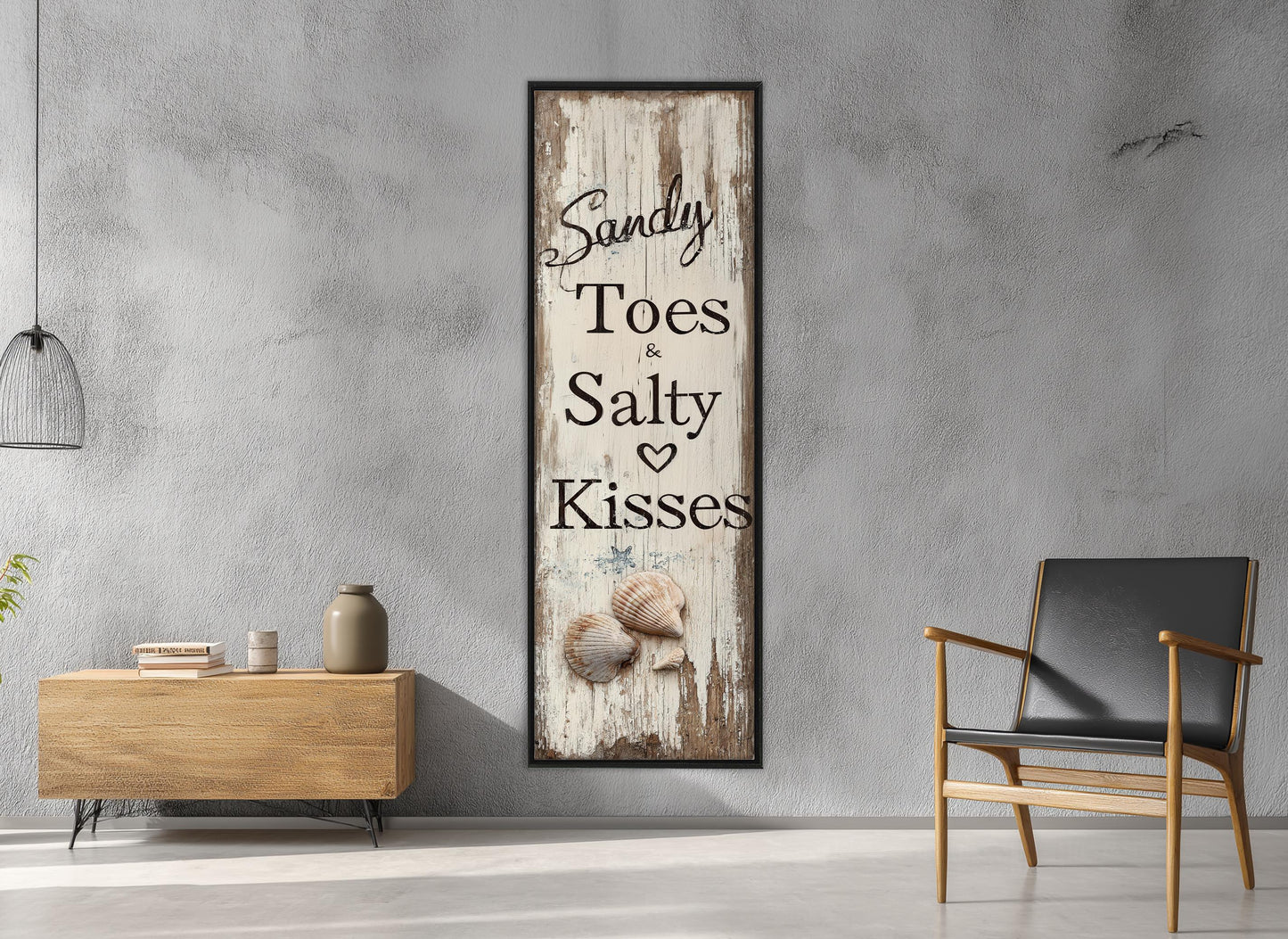 Beach House Wall Decor - Sandy Toes & Salty Kisses Coastal Canvas Print, Ready to Hang