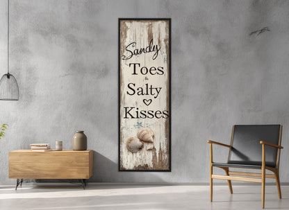 Beach House Wall Decor - Sandy Toes & Salty Kisses Coastal Canvas Print, Ready to Hang