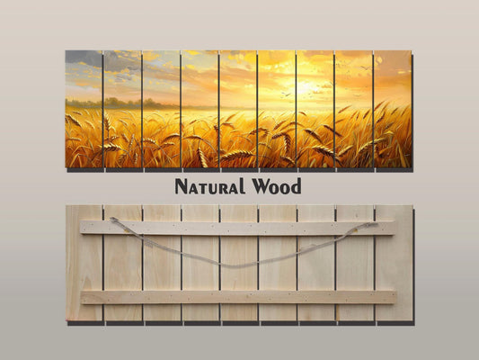 Wood Wall Art – Rustic Farmhouse Wall Art | Golden Wheat Field Print on Wood