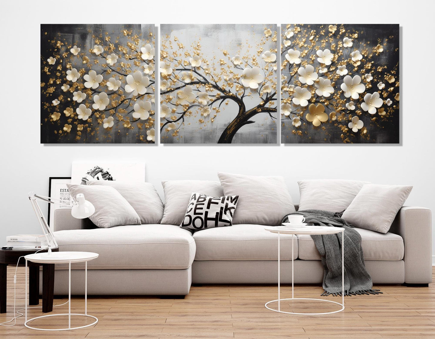 Gold Blossom Canvas Luxury Wall Art - Floral Bedroom Print | Ready to Hang