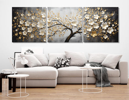 Gold Blossom Canvas Luxury Wall Art - Floral Bedroom Print | Ready to Hang
