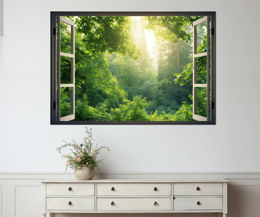 Forest Canvas Art – Open Window Faux Window Decor | Framed Ready to Hang Canvas Print