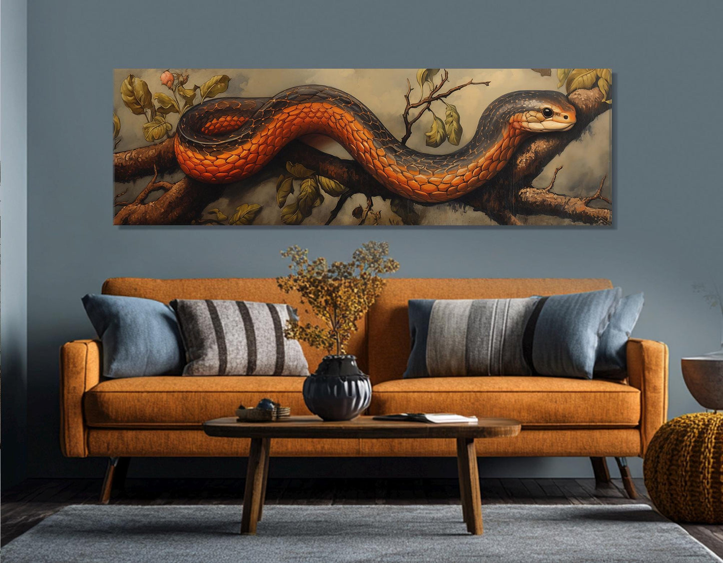 Vintage Snake Artwork Canvas - Framed Cotton Canvas Print | Red Snake Wall Art