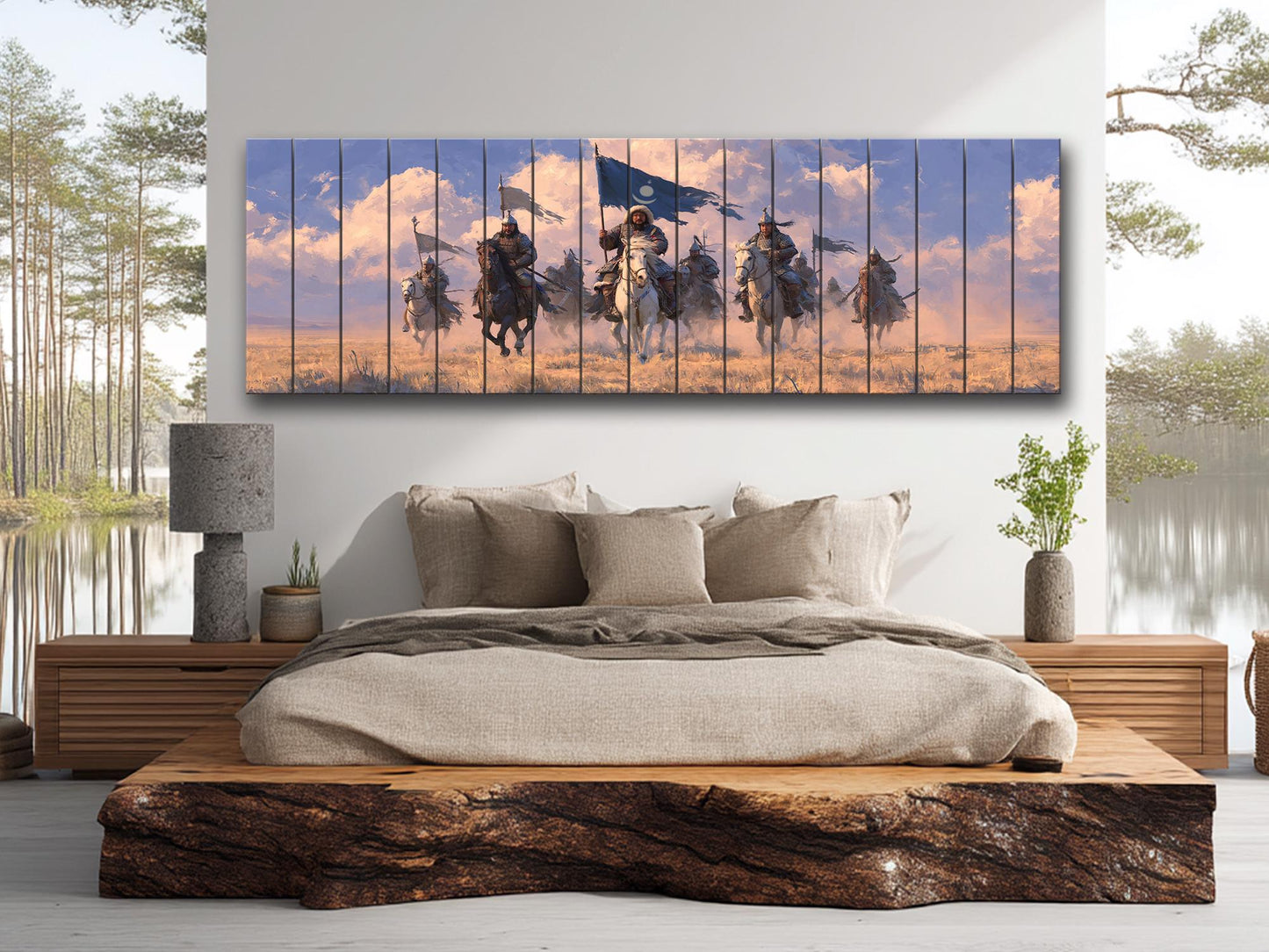 Genghis Khan Wood Print - Mongol Army Art on Natural Wood Texture | Ready to Hang