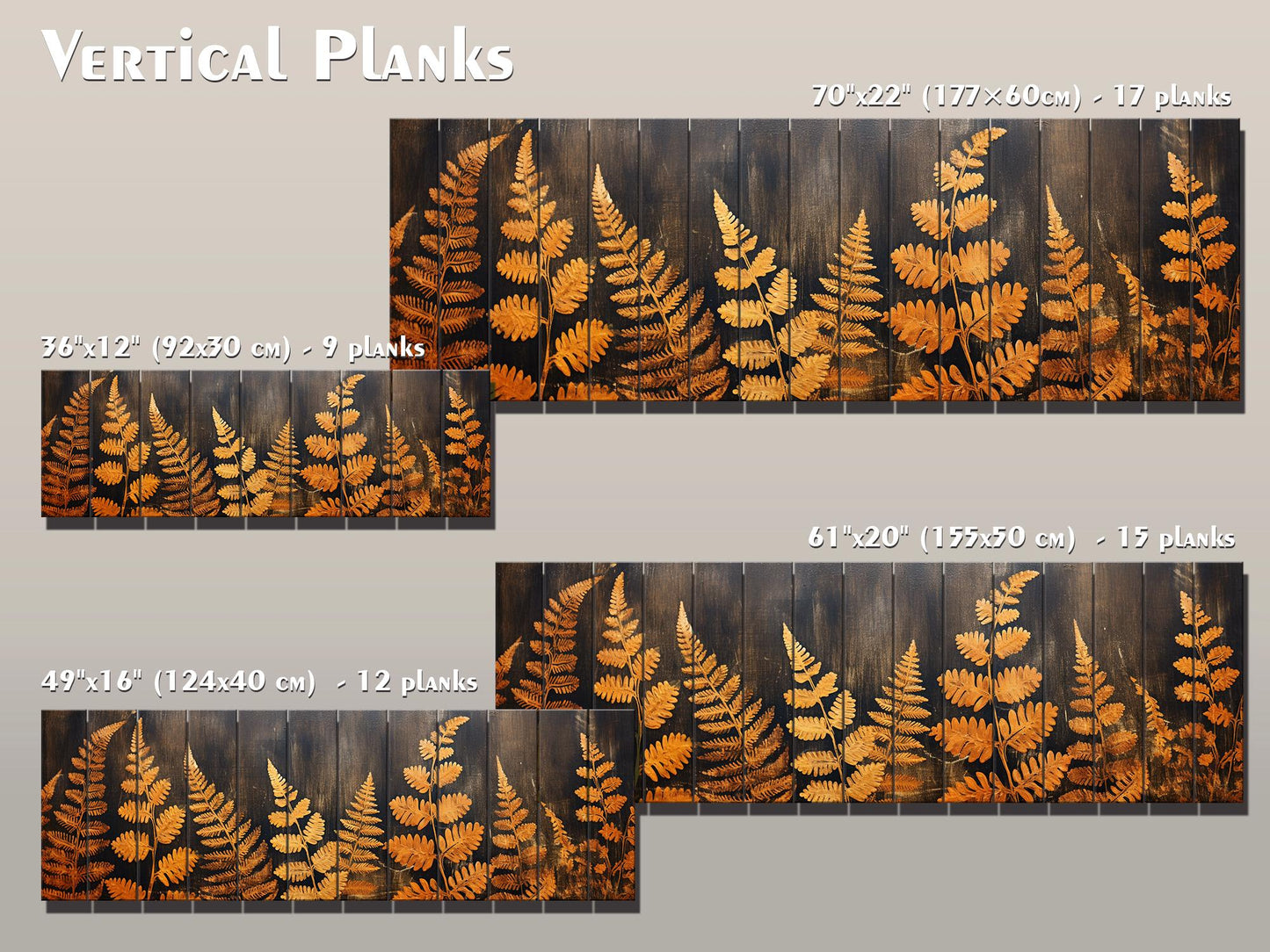 Golden Ferns Rustic Art Printed on Natural Wood – Botanical Wall Decor