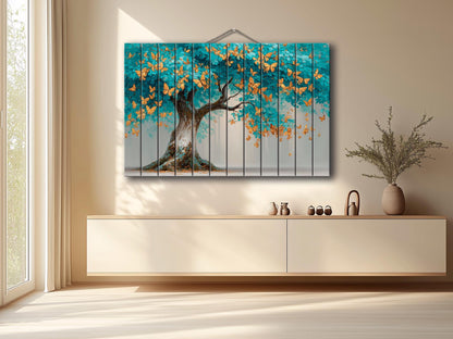 Tree Butterfly Wall Art – Abstract Tree Art Gold Turquoise Wood Wall Decor
