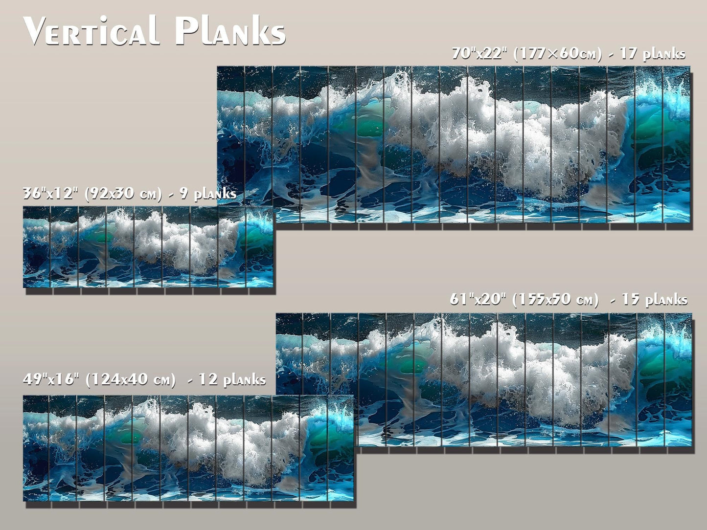 Ocean Wall Decor - Natural Wood Art with Deep Blue Ocean Waves Print, Ready to Hang