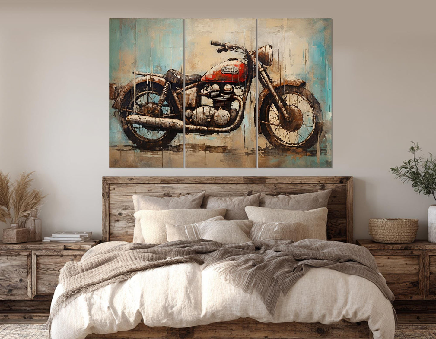 Motorcycle Canvas Print - Rustic Biker Club Decor | Framed, Ready to Hang