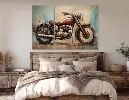 Motorcycle Canvas Print - Rustic Biker Club Decor | Framed, Ready to Hang