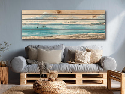 Paddle Boards Wall Art – Minimalist Coastal Wood Print for Beach House Decor