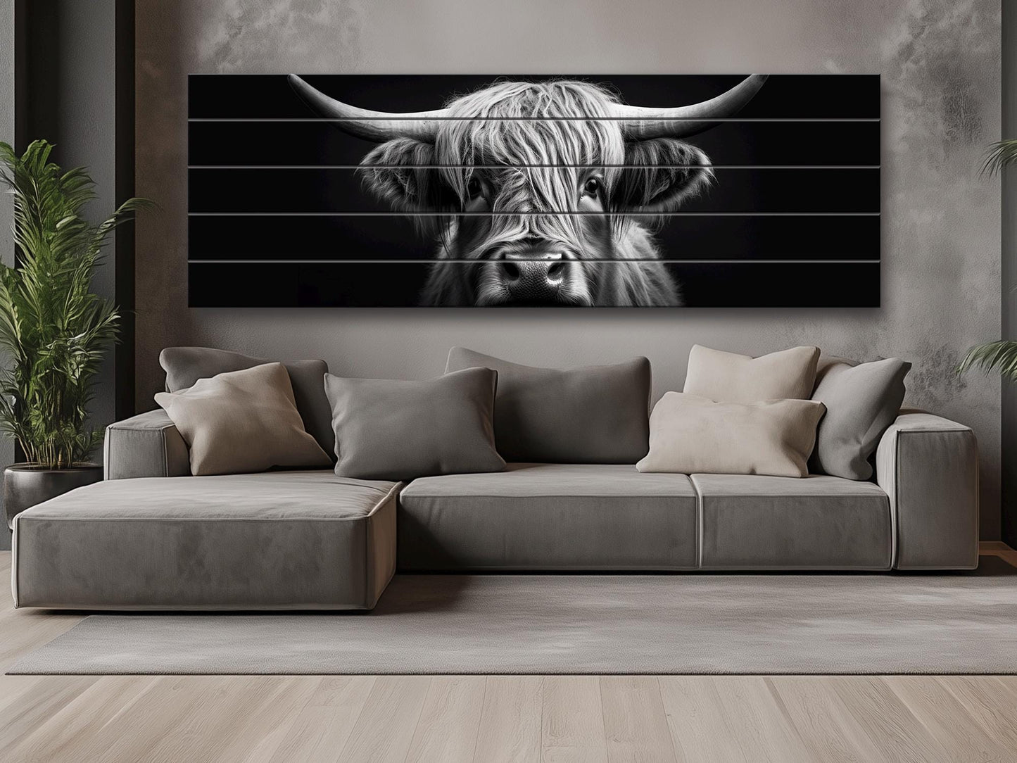 Highland Cow Wall Art – Rustic Farmhouse Wood Decor | Black And White Cow Print