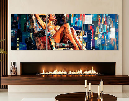 Erotic Wall Art – Lady in Armchair Collage Style Canvas Print | Framed & Ready to Hang