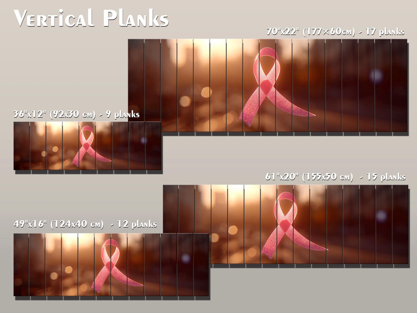 Pink Ribbon Print on Wood, Breast Cancer Symbol of Hope Art, Hospital Wall Decor