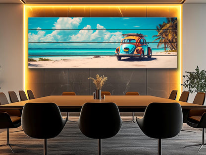 Wood Wall Art – Cancun Landscape Art | Retro Taxi Poster on Natural Wood Print