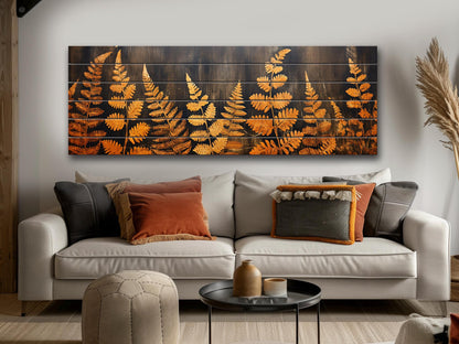Golden Ferns Rustic Art Printed on Natural Wood – Botanical Wall Decor