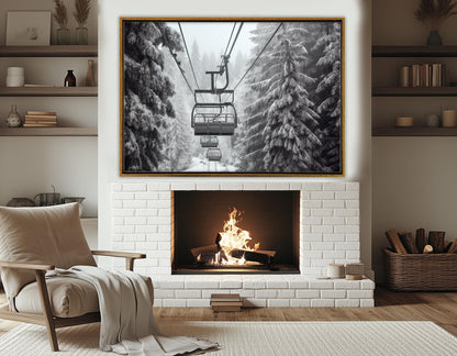 Winter Wall Decor - Ski Wall Art Cable Car Canvas Print, Framed Ready to Hang