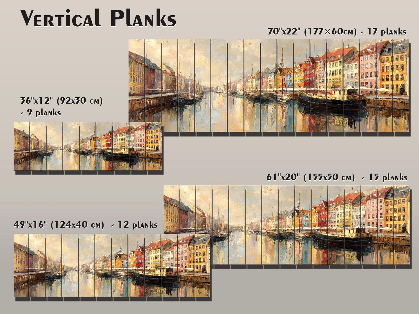 Copenhagen Harbor Wood Print – Rustic Wall Art with Colorful Building Art on Distressed Wood