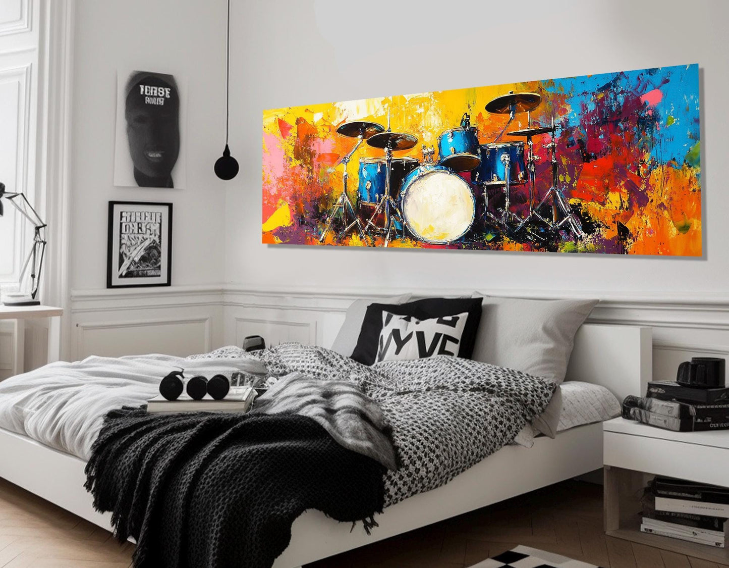 Large Drums Set Canvas Print, Music Wall Art, Drummer Gift, Drums Wall Art, Drums Painting, Framed and Ready to Hang