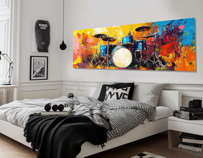 Large Drums Set Canvas Print, Music Wall Art, Drummer Gift, Drums Wall Art, Drums Painting, Framed and Ready to Hang