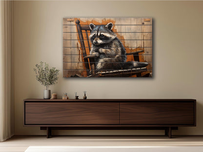 Raccoon Wall Art – Vintage Animal Artwork Printed on Distressed Wood Planks