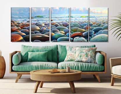 Beach Pebbles Canvas Print – Colorful Abstract Beach Stones Wall Art, Ready to Hang