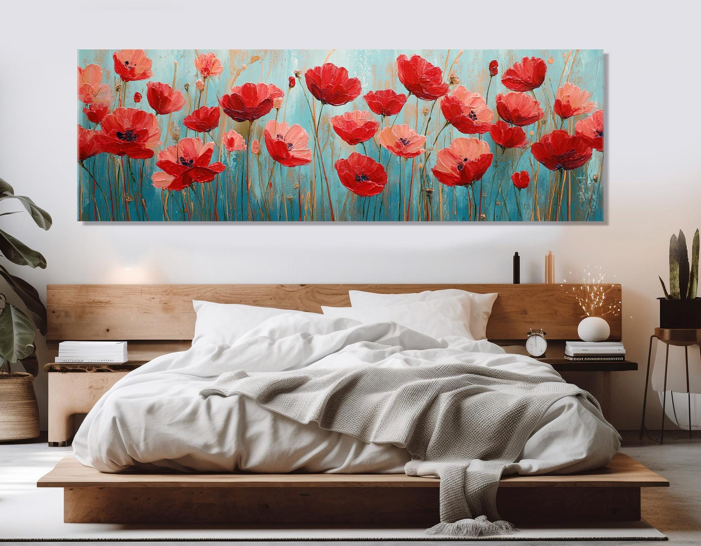 Field of Poppies Swaying in a Summer Breeze Canvas Print, Floral Wall Decor, Framed and Ready to Hang