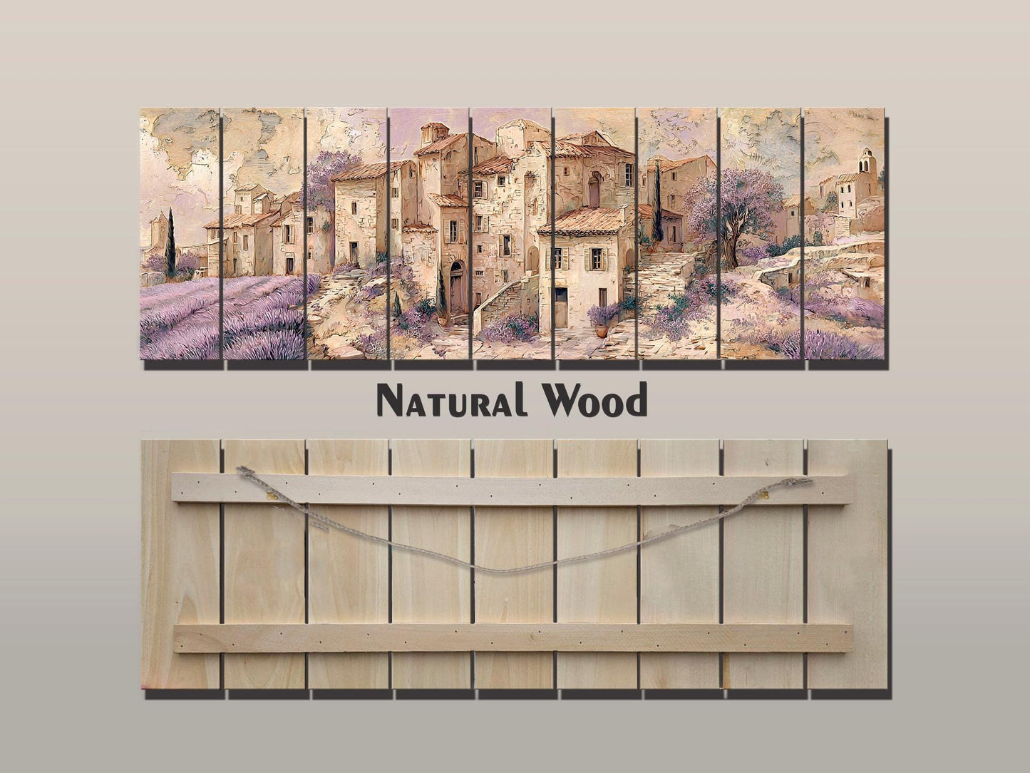 Provence Wood Wall Art – Rustic Coastal Painting on Beige Lavender Wood Planks