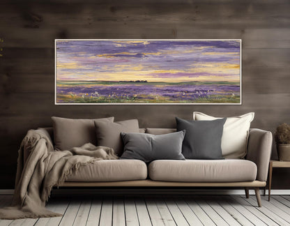 Lavender Field Canvas Panoramic Nature Art – Framed Canvas Print, Ready to Hang