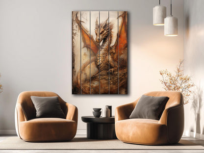 Rustic Dragon Painting – Handmade Wood Wall Art | UV Printed Natural Panel