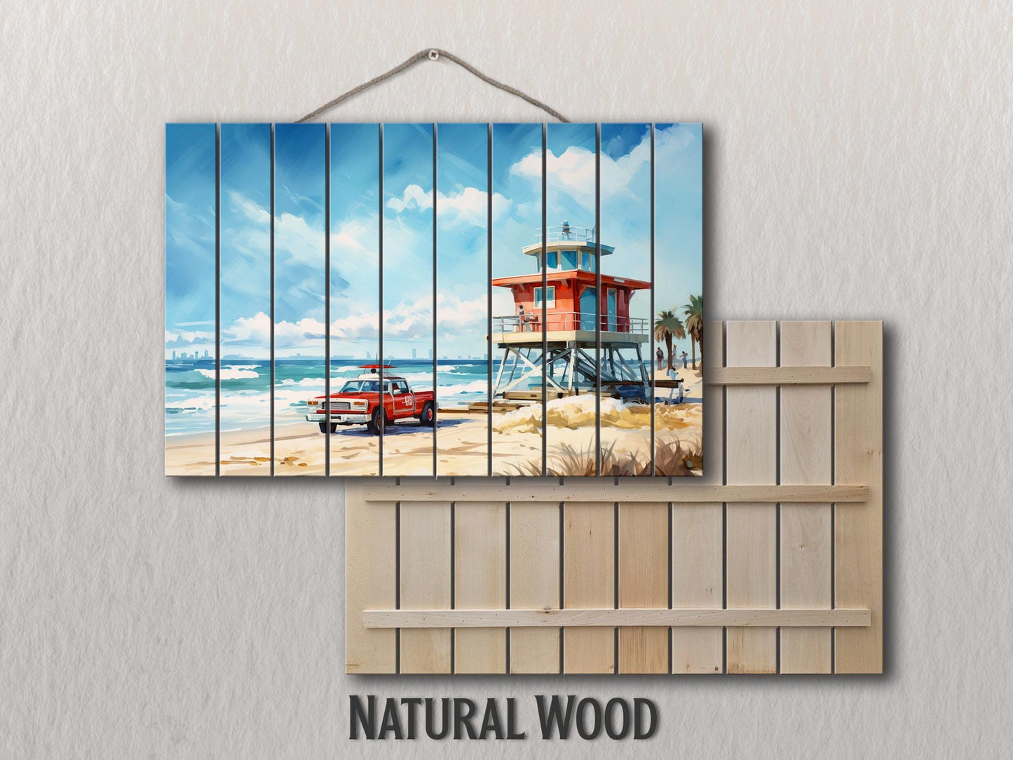 Lifeguard Tower Painting - Natural Wood Wall Art | Scenic Beach Cabin Decor