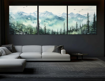 North Cascades Canvas Print – Misty Forest Painting | Framed Canvas, Ready to Hang