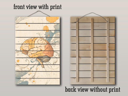 Rustic Wood Wall Art – Abstract Mind Print on Natural Wood Texture | Therapist Office Decor