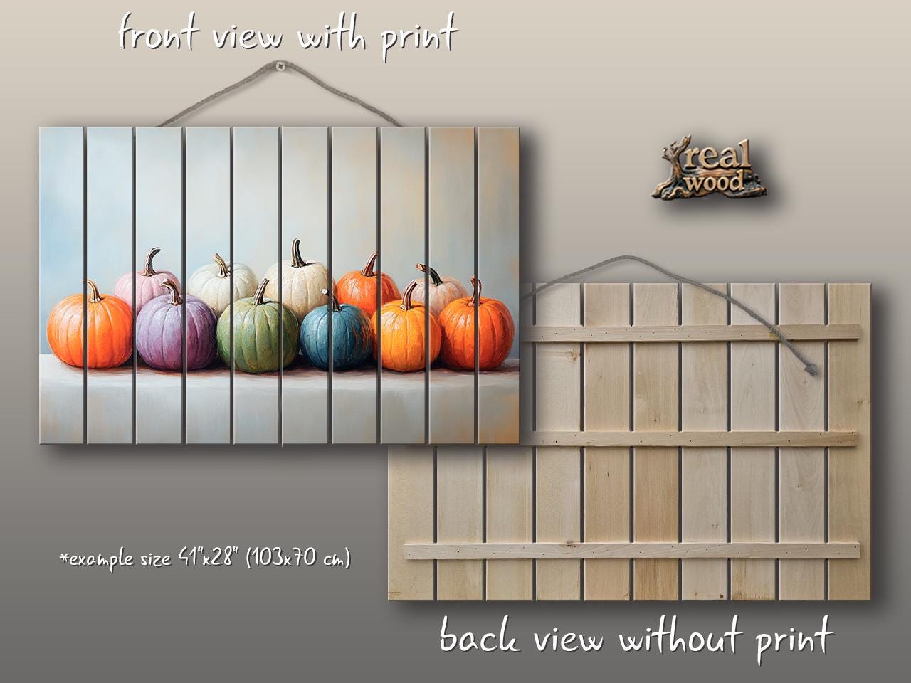 Rustic Wood Wall Art – Pumpkins Wall Decor | Cozy Farmhouse Decor | Natural Wood Prints