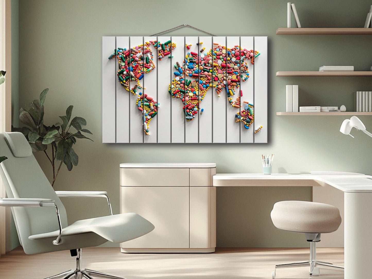 Wood Wall Art - Abstract World Map | Pharmacy Wall Decor & Pharmacist Gift Idea