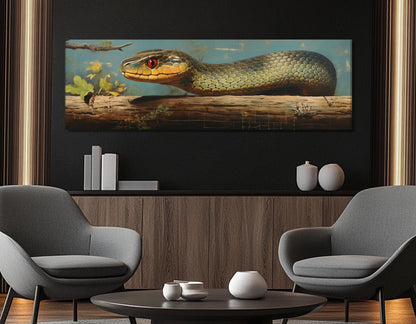 Vintage Snake Artwork – Framed Cotton Canvas Print | Green Snake Wall Art