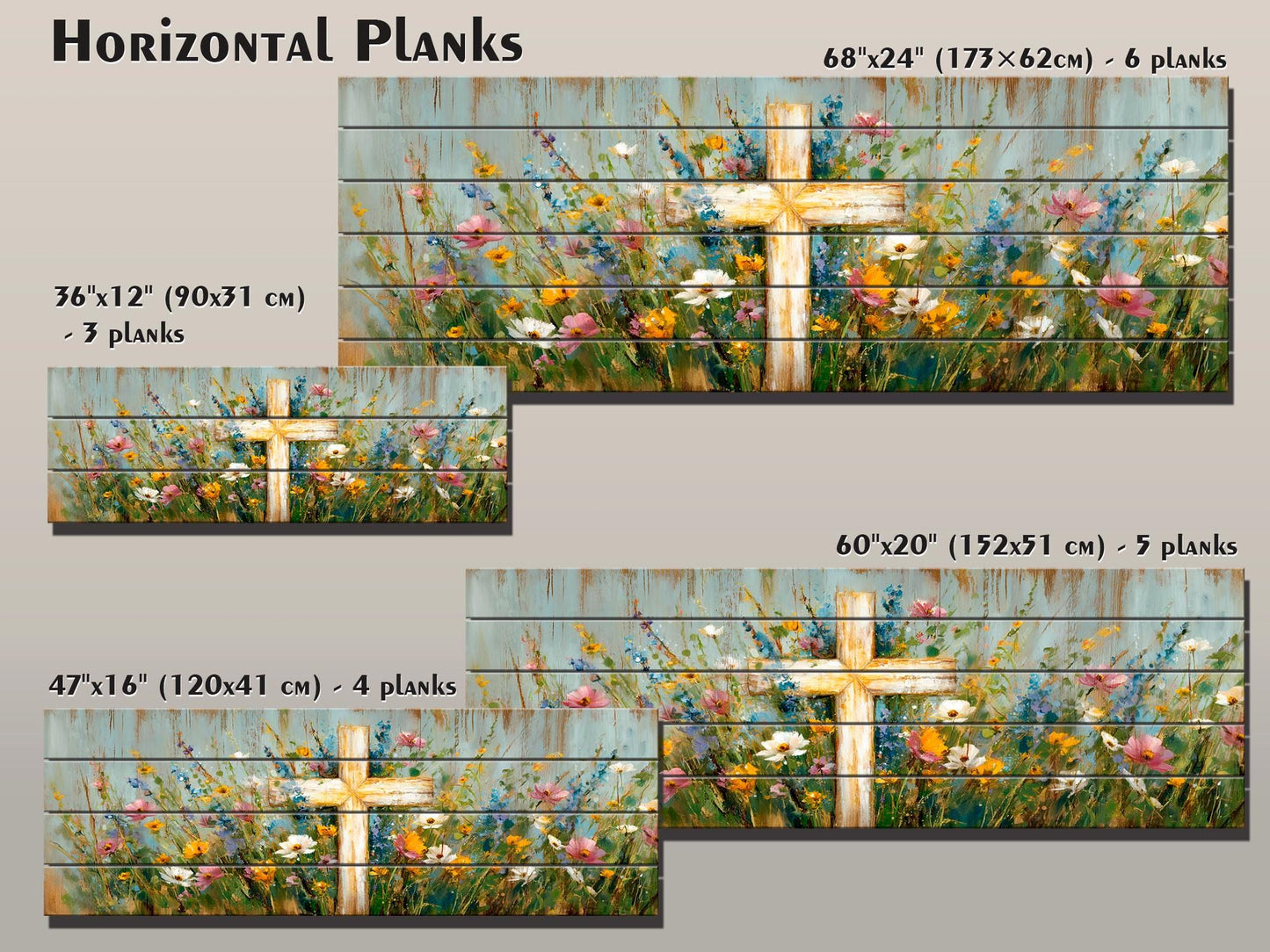 Christian Wood Wall Art – Rustic Cross Painting | Handcrafted Wildflower Wood Plank Artwork