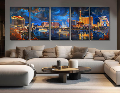 Las Vegas Canvas Print – Gallery Wrapped Cotton Canvas With Night Las Vegas Panorama Art