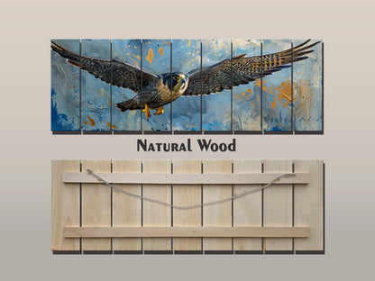 Peregrine Falcon Wall Art – Rustic Wood Decor | Majestic Bird Print Panel