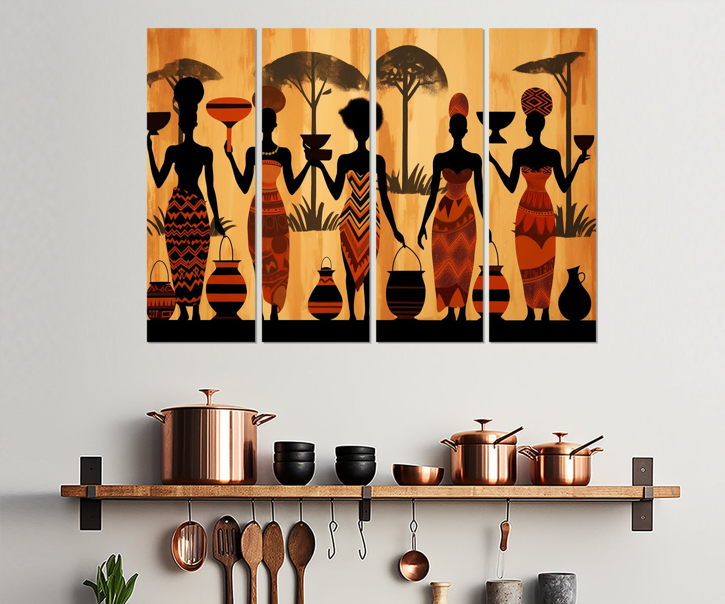 Ethnic African Wall Art, Abstract African Women Canvas Print, Framed and Ready to Hang