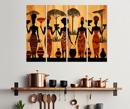 Ethnic African Wall Art, Abstract African Women Canvas Print, Framed and Ready to Hang